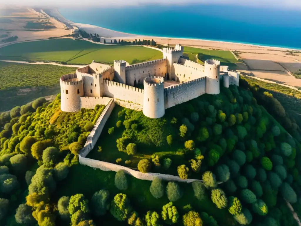 Fortaleza de los Cruzados: Imponente Krak des Chevaliers al atardecer La majestuosidad de las fortificaciones cruzadas Levante influencia en el icónico Krak des Chevaliers al atardecer
