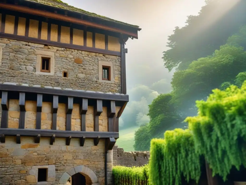Castillo medieval sostenible: historia y naturaleza Majestuoso castillo medieval construido con materiales sostenibles en armonía con la naturaleza