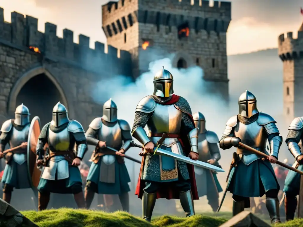 Emociones intensas en asedio medieval: defensores y atacantes en acción La mentalidad del asediador al conquistar castillos se refleja en la intensidad de la batalla medieval