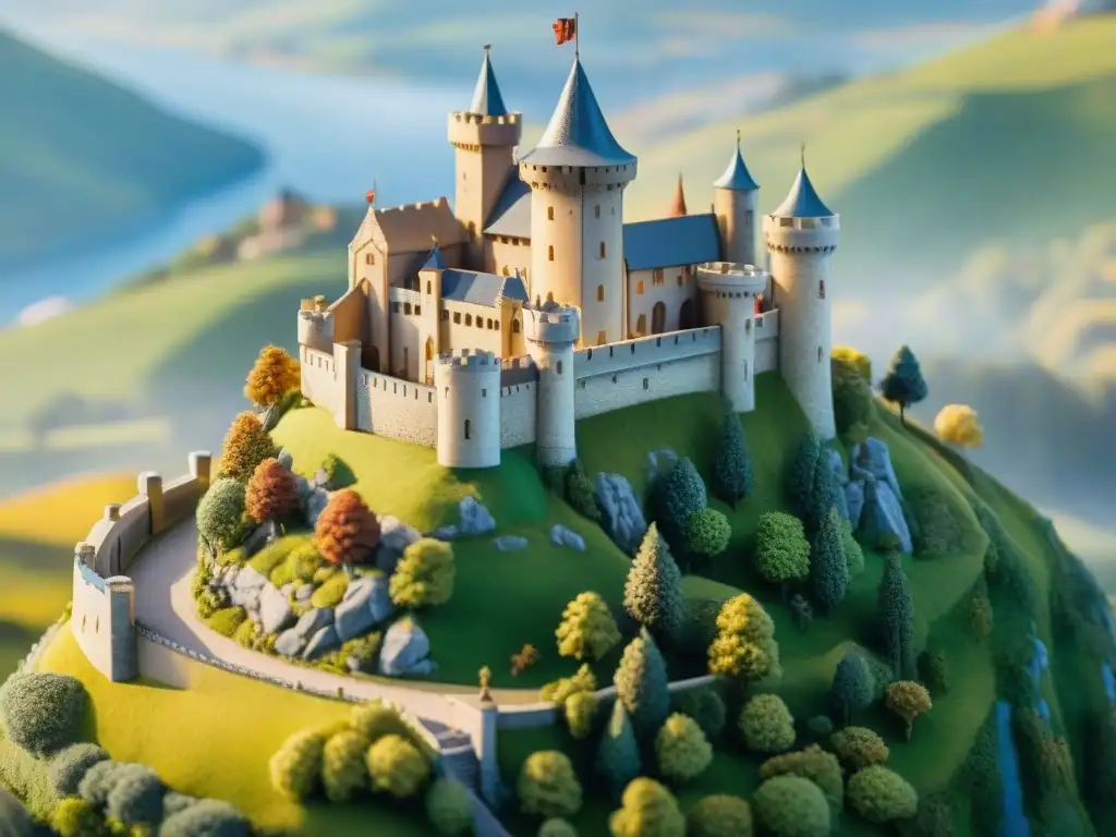 Detalles épicos: Réplica detallada de castillo medieval en miniatura Modelo detallado de castillo medieval con minuciosos detalles y caballeros en armadura