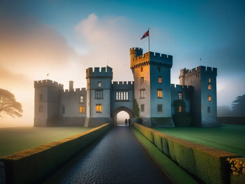 Malahide Castle: misterio y fantasmas en la noche Noche mágica en el Castillo de Malahide en Irlanda, con fantasmas en sus jardines