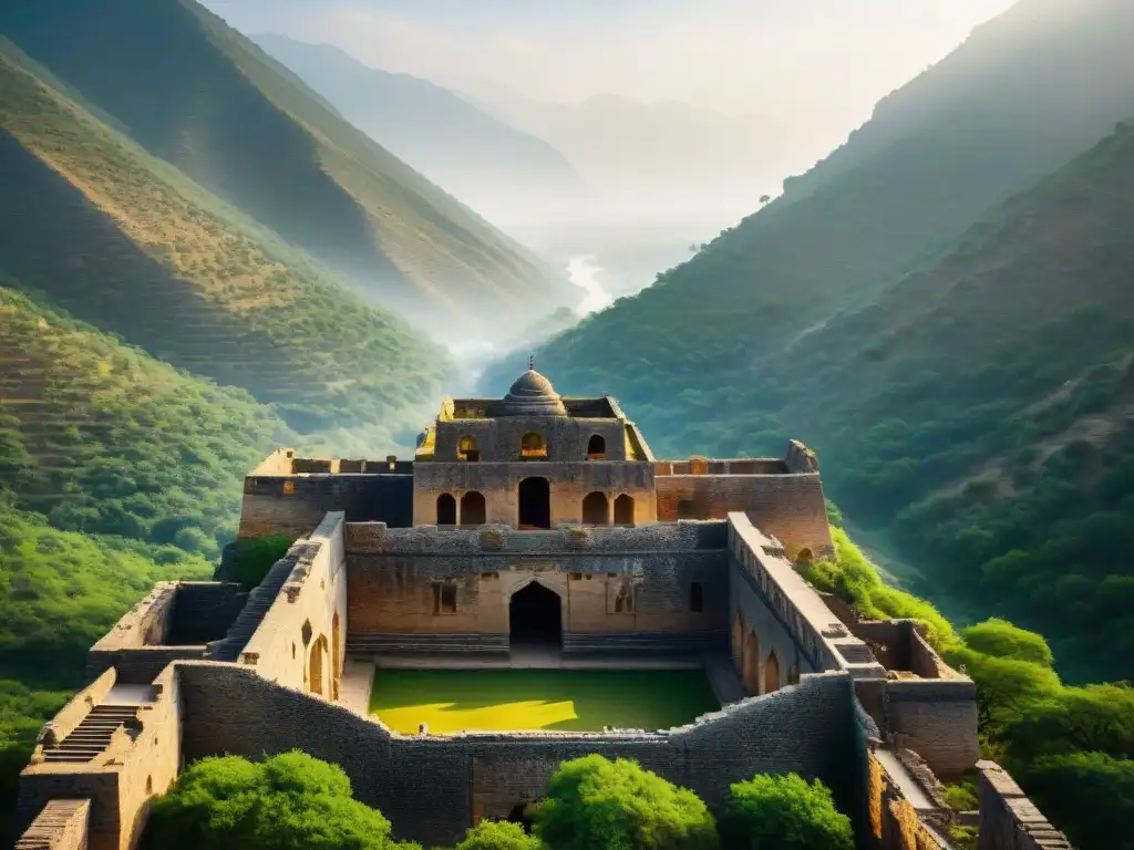 Ruinas misteriosas del Fuerte de Bhangarh en Rajasthan, India, destacando su belleza fantasmal