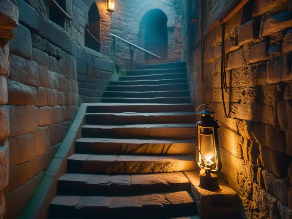 Misterioso descenso a mazmorra medieval: escalera de piedra en 8K Descubre los secretos oscuros del castillo en las mazmorras