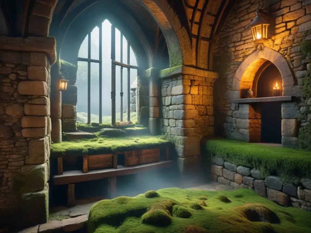 Mazmorra medieval: misterio y oscuridad en el castillo Explora los secretos oscuros de las torres y mazmorras del castillo en esta imagen de una tétrica mazmorra medieval