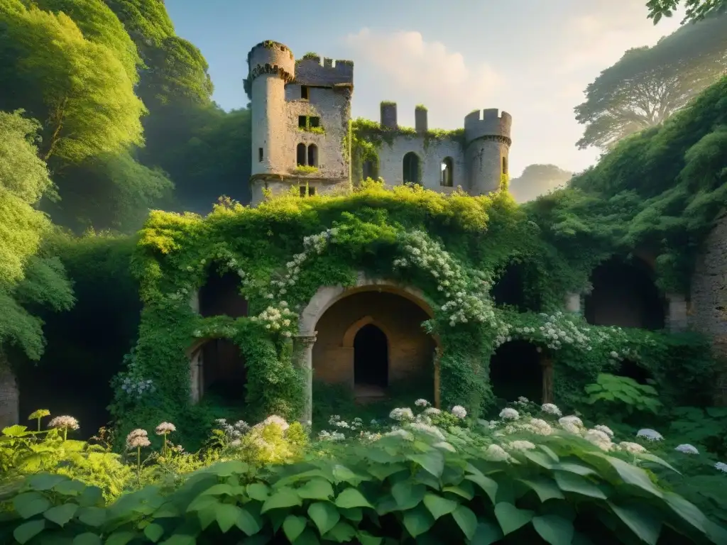 El sol acaricia las ruinas de un castillo abandonado, envuelto por la naturaleza que lo reconquista