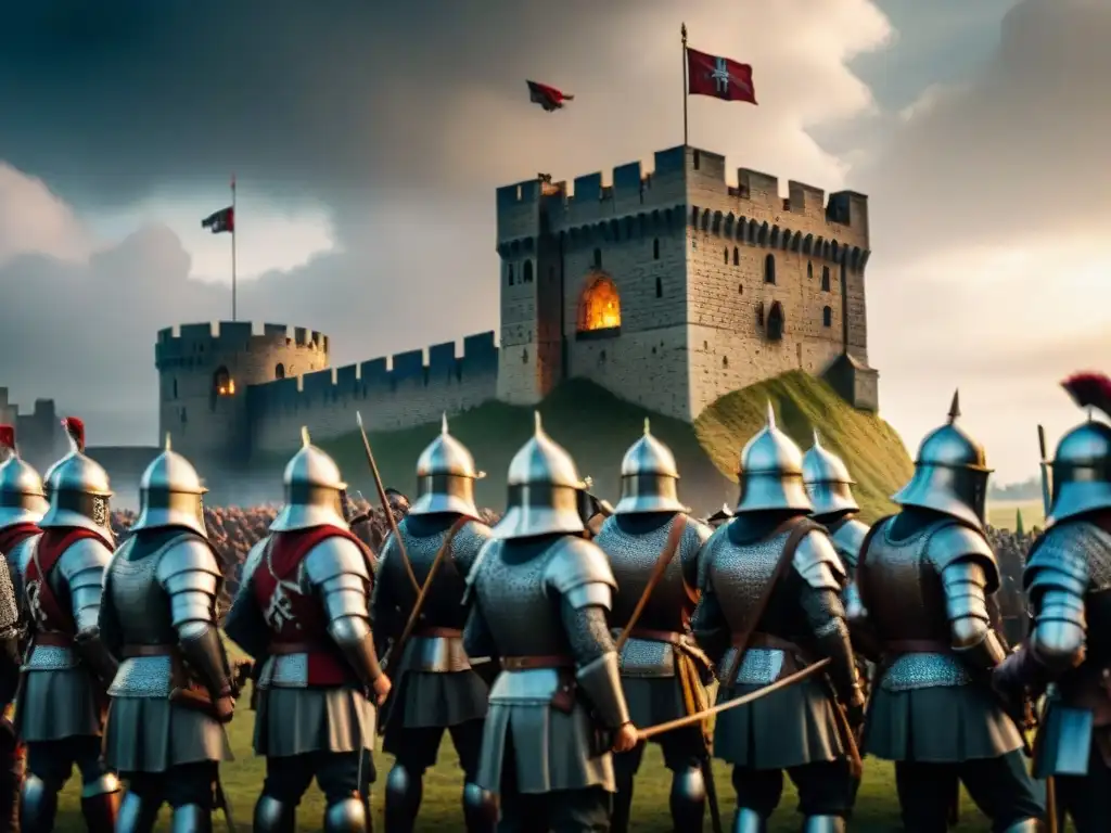 Batalla medieval: comunicaciones secretas en asedio Soldados comunicándose secretamente durante un asedio medieval