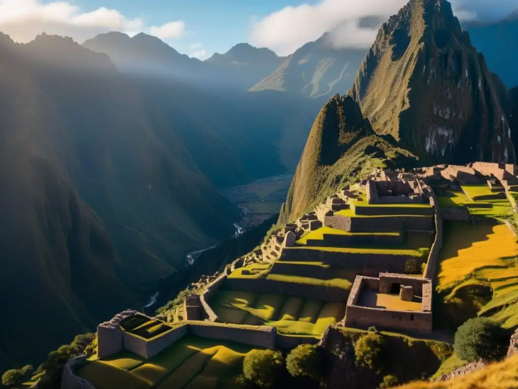Majestuosa cordillera andina: fortalezas incas al amanecer Tesoro perdido en los castillos andinos al amanecer, con fortalezas incas en acantilados neblinosos