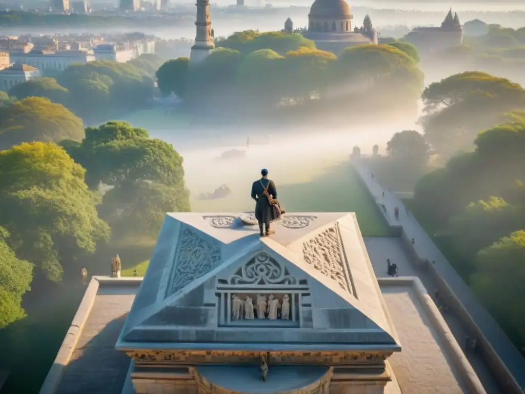 Restauración de monumento histórico: expertos cuidan detalles Trabajos de preservación en monumento histórico capturados por drone, resaltando detalles arquitectónicos y expertos restauradores