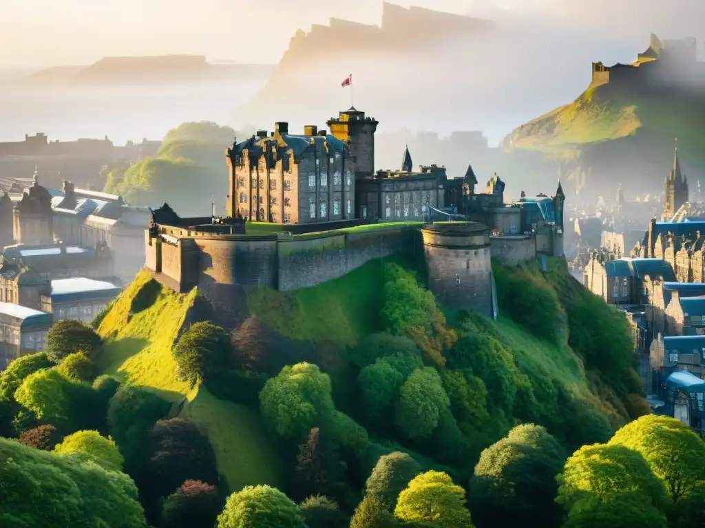 Vista aérea del imponente Castillo de Edimburgo: historia y belleza Vista aérea majestuosa del Castillo de Edimburgo resaltando restauración y grandiosidad histórica