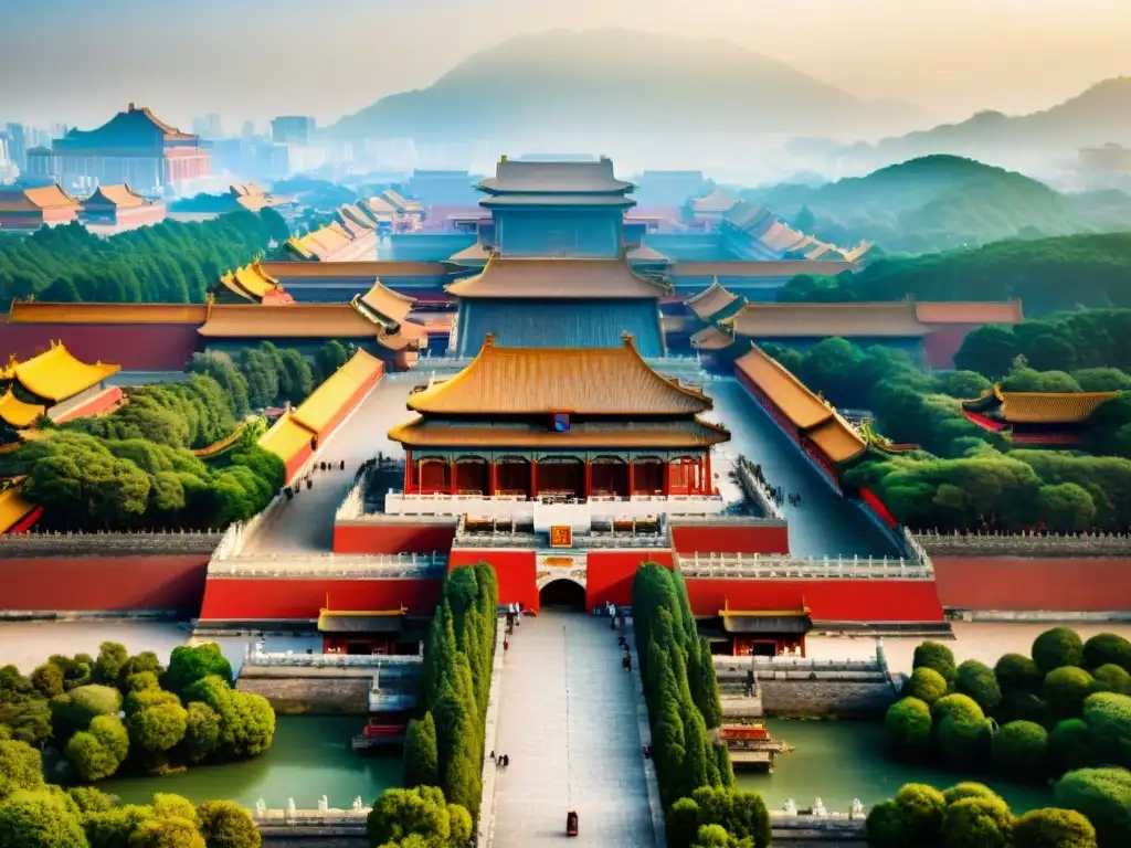 Esplendor imperial: Ciudad Prohibida de Beijing, China Vista aérea de la majestuosa Ciudad Prohibida en Beijing, China, con su grandiosidad y complejidad arquitectónica
